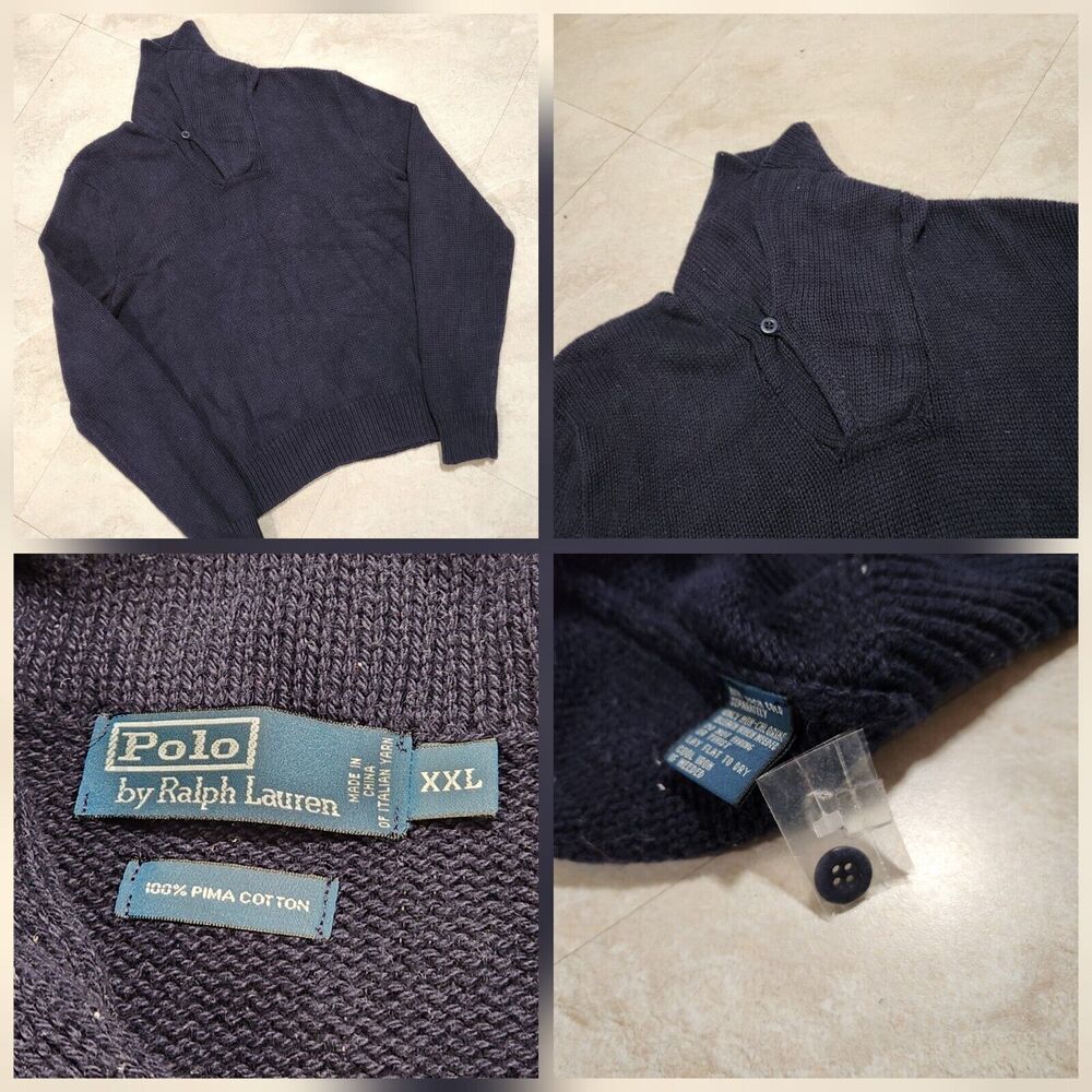 VTG Polo Ralph Lauren Mens 2XL XXL Shawl Collar 100% Pima Cotton Knit Sweater